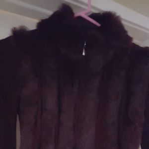 Medium chocolate brown sweater with darker fur col